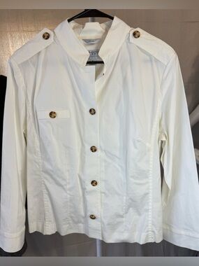 Talbots White Button-Front Utility Jacket Sz 16 PTP 23